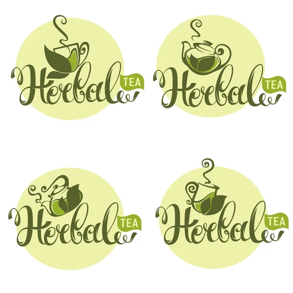 Zielony i ziołowe herbaty, kolekcja wektor logo produkcji ekologicznej — Wektor stockowy