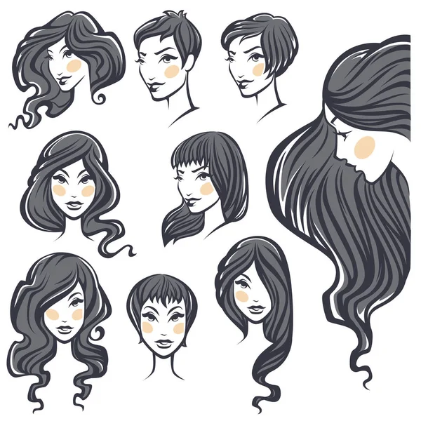 Collection vectorielle de portraits de femme beauté avec varia coiffure — Image vectorielle