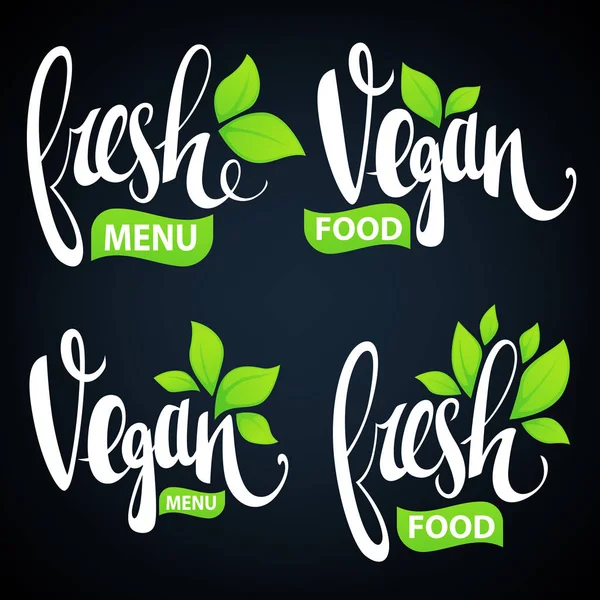 Letras frescas y veganas para su comida orgánica y el logotipo del menú — Vector de stock