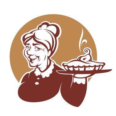 vektör portre sevimli büyükanne ve ev yapımı pasta