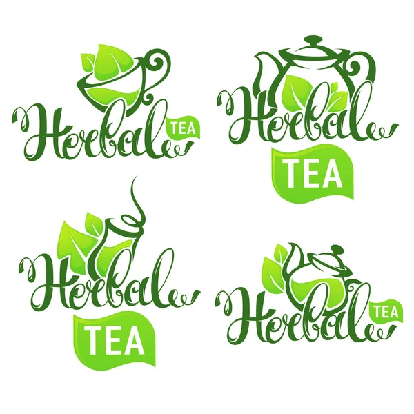Tè verde e alle erbe, collezione vettoriale di logo biologico — Vettoriale Stock