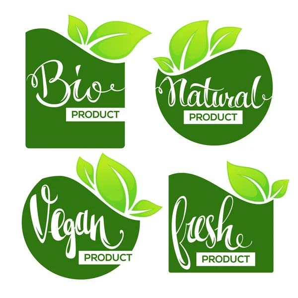 Bio, Etiquetas naturales, veganas y frescas, pancartas y pegatinas colle — Vector de stock