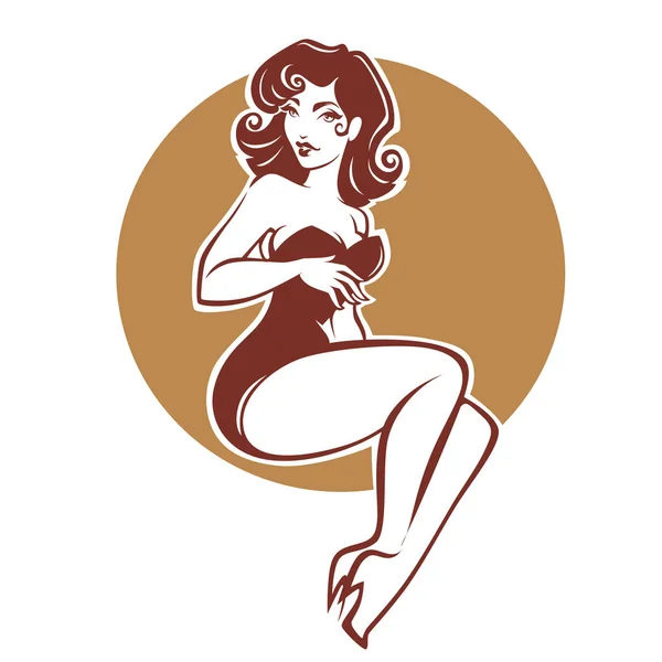 Sexy e beleza retro pinup menina para o seu logotipo ou design de etiqueta — Vetor de Stock