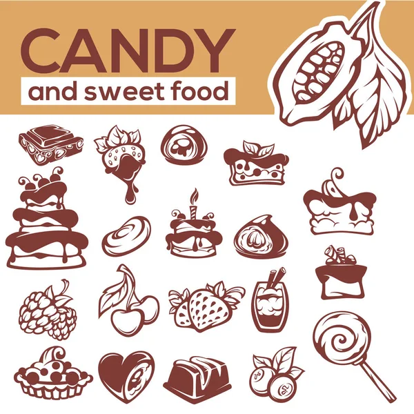 Καραμέλα, σοκολάτα, μούρο, κέικ, πίτα διανυσματικά αντικείμενα συλλογής — Διανυσματικό Αρχείο