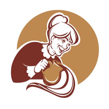 güzel büyükanne ve süt kabı vektör portresi