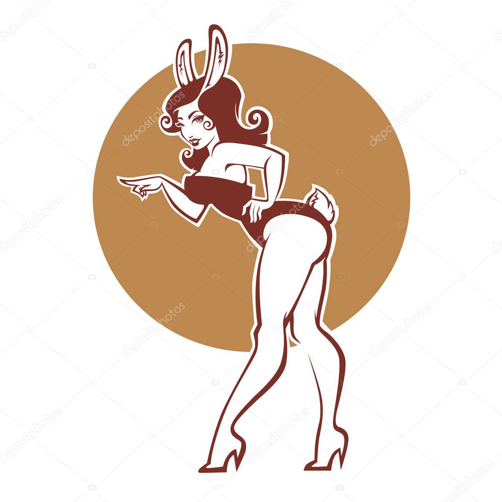 Pinup rabbit, vector illustration in retro style, girl in bunny costume
