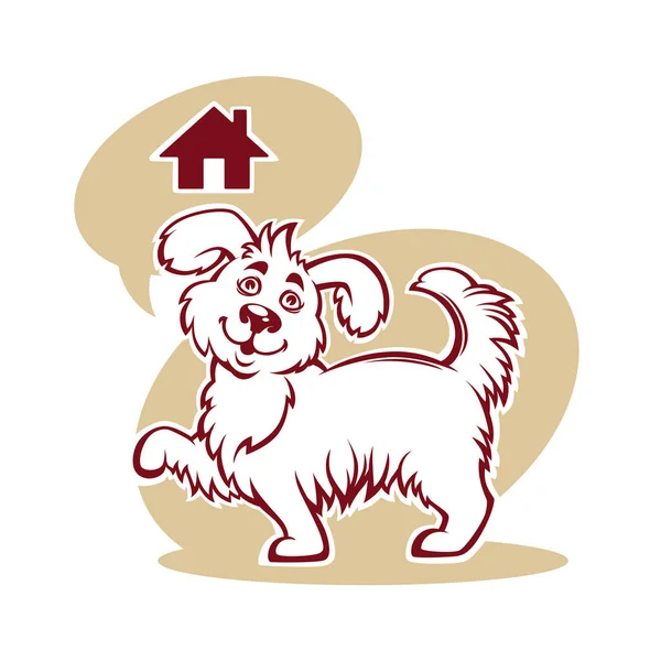 Ilustrasi kartun untuk penampungan hewan peliharaan, dengan gambar anjing lucu - Stok Vektor