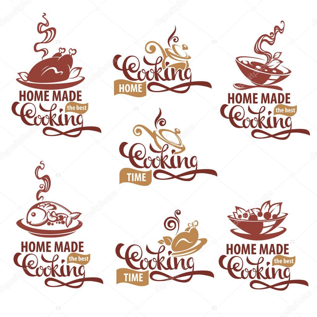 Home made cooking, logo template collection, soup, salad, fish, meat,