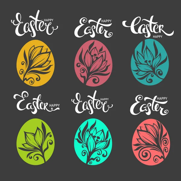 Vector collection of happy Easter greeting decorative floral orn — Stock Vector