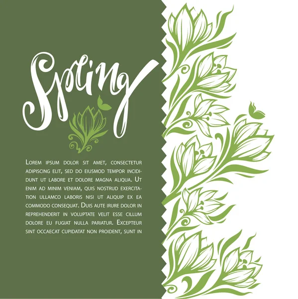 Floral vector background with spring lettering composition — Stock Vector