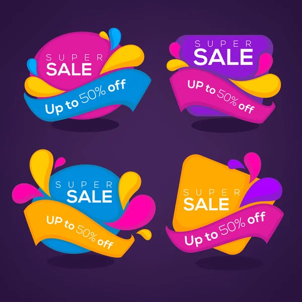 Super sale, vector collection of bright discount bubble tags, ba — Stock Vector