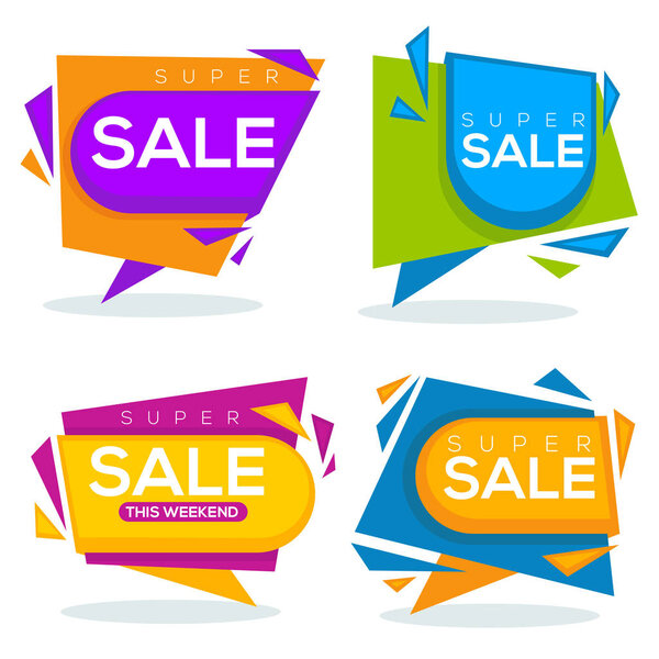 super sale, vector collection of bright discount bubble tags, ba
