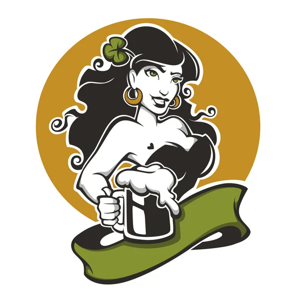 Sexy girl et bière, emblème vectoriel pour vous Saint Patrick jour desi — Image vectorielle