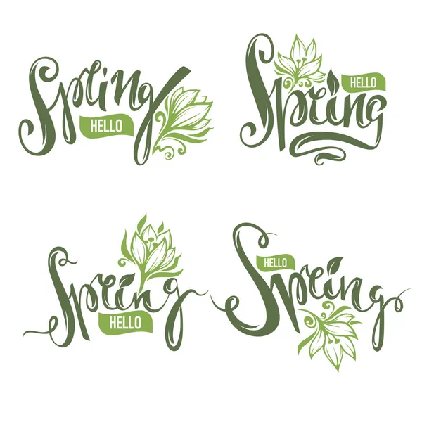 Hello Spring, vector lettering collection — Stock Vector
