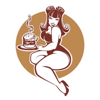 güzellik artı boyutu pinup kız dev lezzetli hamburger ile