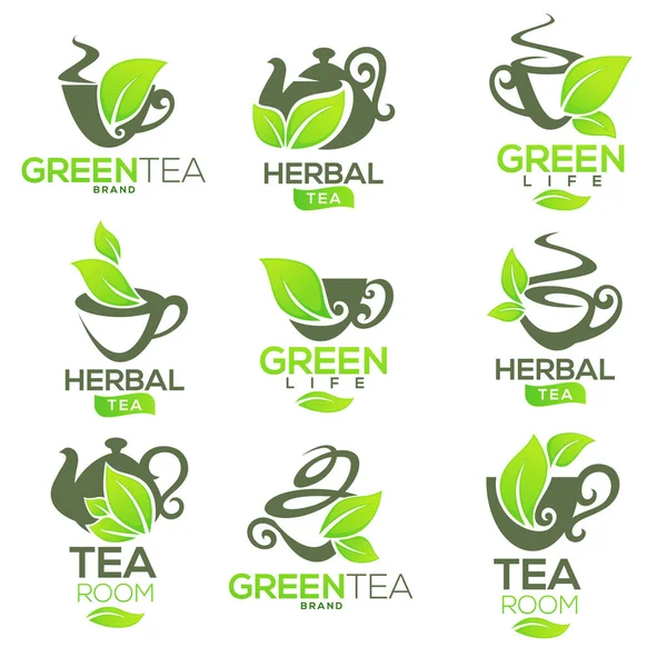 Green,herbal, organic tea, vector logo template design — Stock Vector