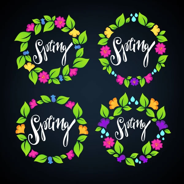 Spring floral frames on dark background — Stock Vector