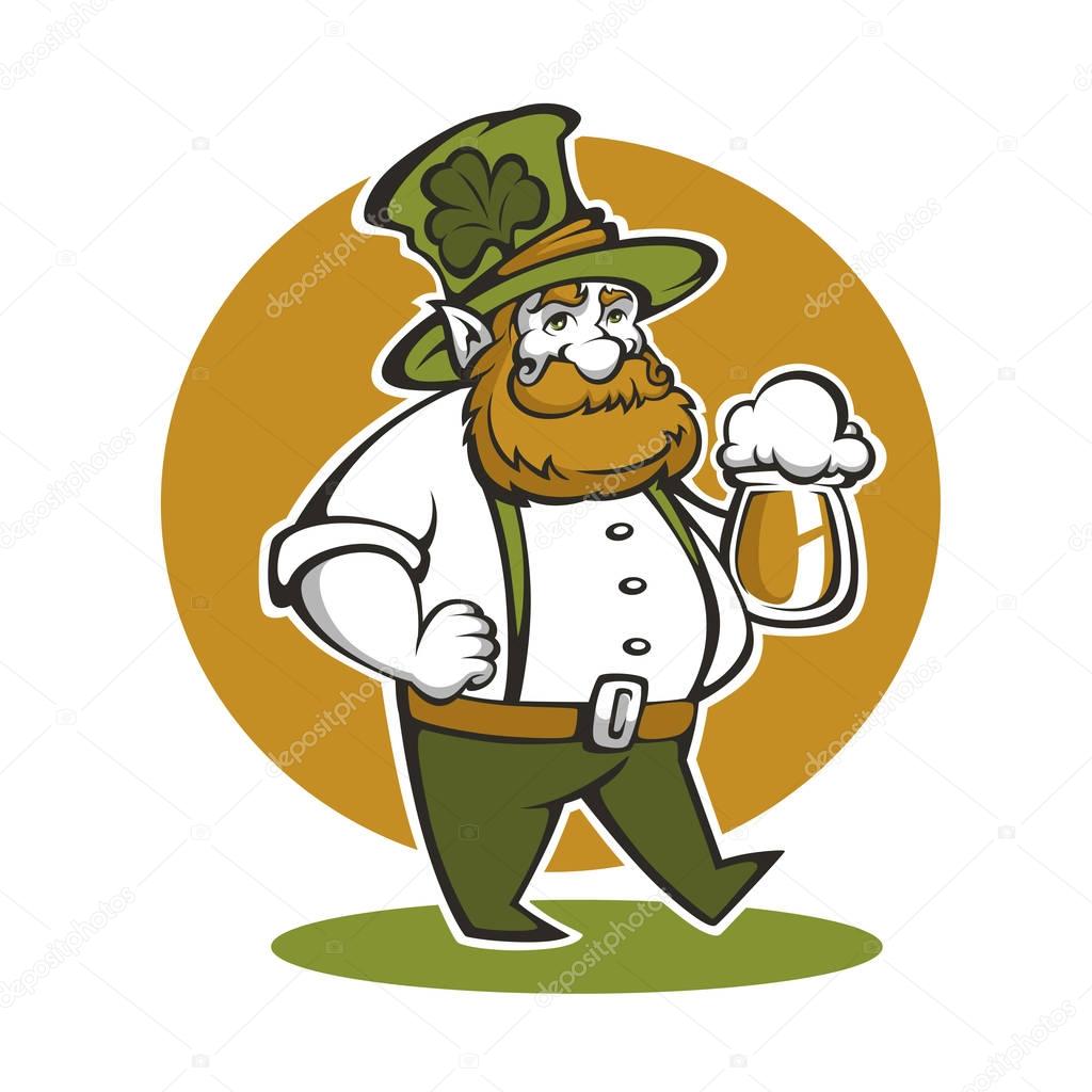 cute leprechaun illustration with craft draft beer 