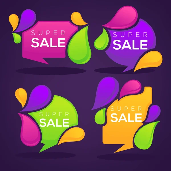 Super sale, vector collection of bright discount bubble tags, ba — Stock Vector