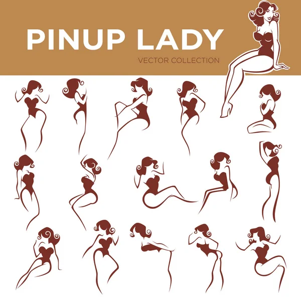 Large vector pinup lady poses collection for your logo — Stock Vector