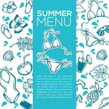 Yaz menüsü, tropikal nesne görüntüleri ile vektör tasarım şablonu