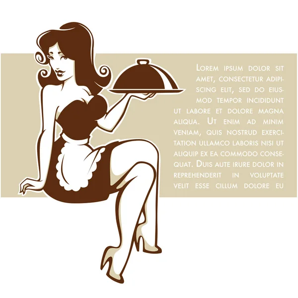 Sexy pinup serveuse dame pour votre couverture de menu — Image vectorielle