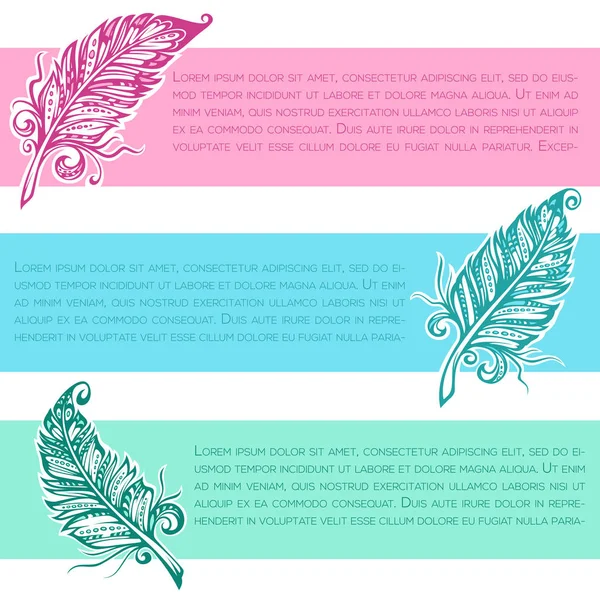 Creativew writing banners with images of feather in boho style — Stock Vector