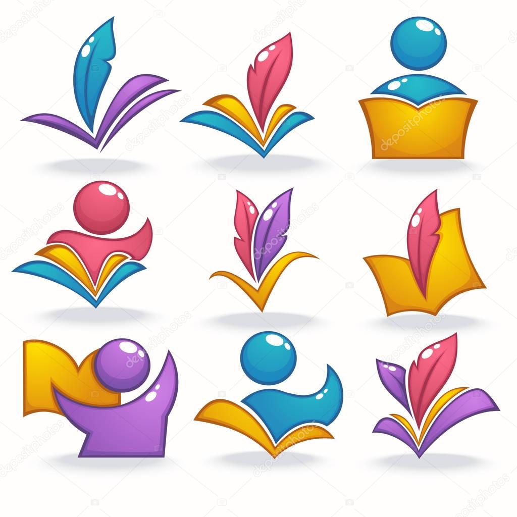 Bright glossy and shine book, reading, education, icons, symbols and logo