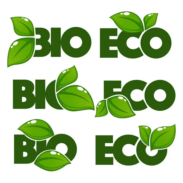 Vector insamling av ljusa och glans blad tecken, symboler eco en — Stock vektor