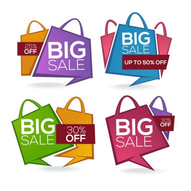 Satılık alışveriş torbaları süper, parlak indirim b topluluğu vektör