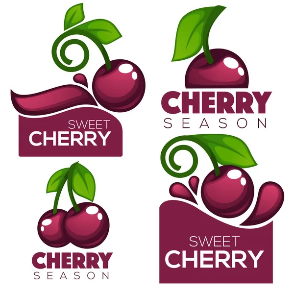 Vector collection of juice stickers and cherry berry symbols for — Stock Vector