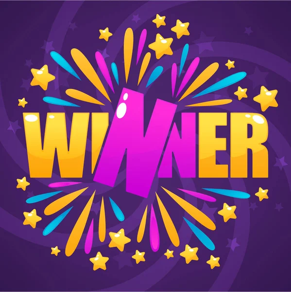 Winner, congratulation bright and glossu banner with lettering c — Stock Vector