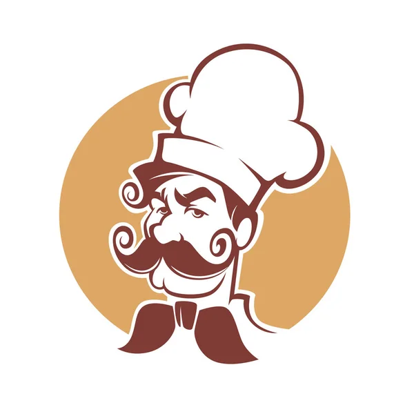 Επαγγελματικός αρχιμάγειρας άνθρωπος με μεγάλο μουστάκι για σας λογότυπο ή ετικέτα — Διανυσματικό Αρχείο