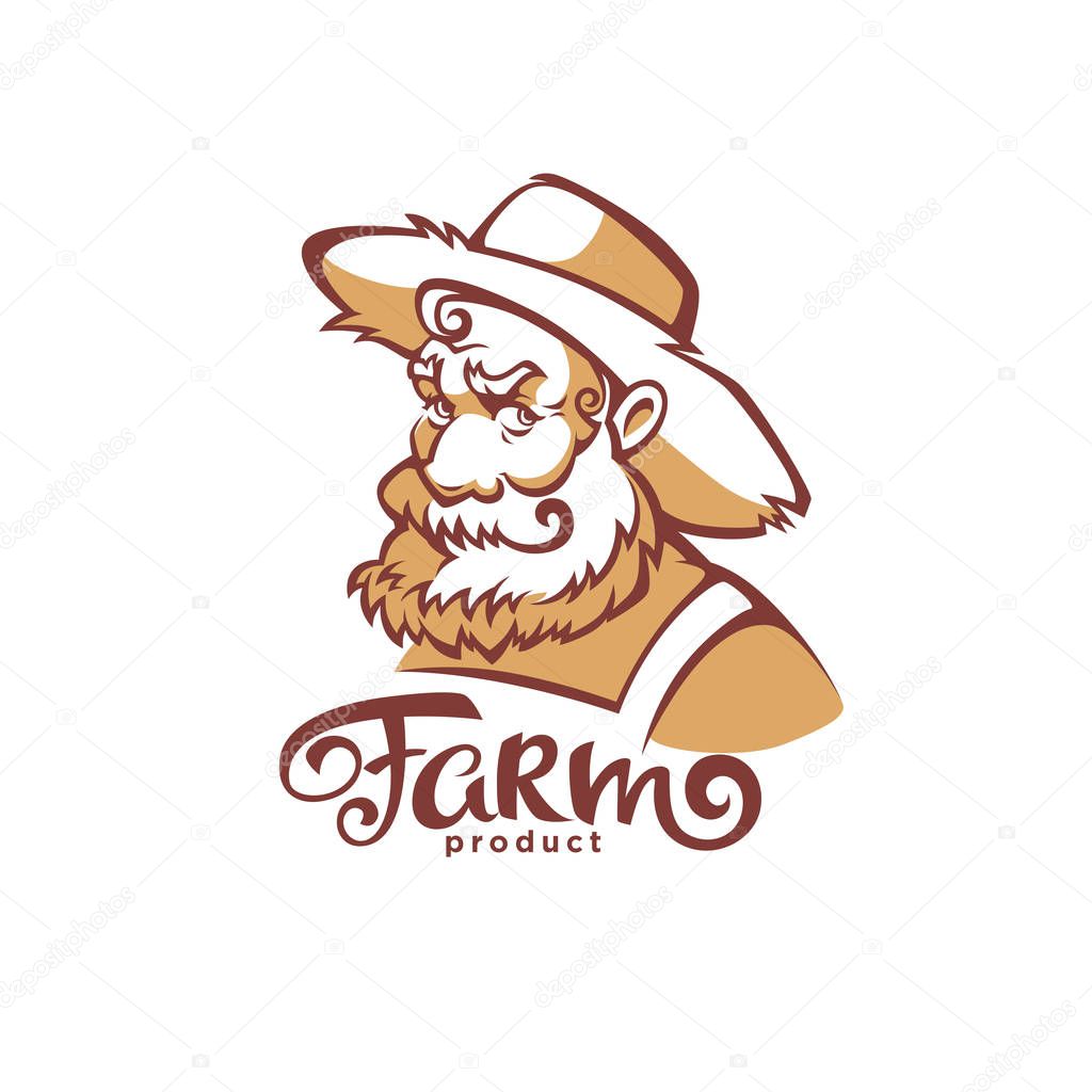 vector portrait of old farmer in hat and farm lettering composit