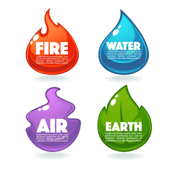 Fuego, aire, tierra y agua, colección vectorial de elementos de la naturaleza — Vector de stock