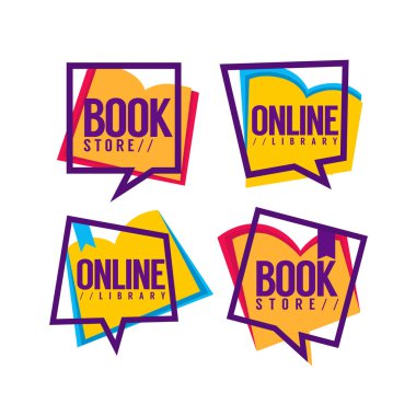 kitap mağazaları ve online Kütüphane, logo ve simge vecor koleksiyonu