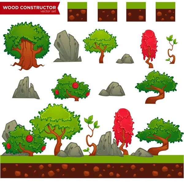 Fantasy wood constructor for your mobile or computer game or app — Stock Vector