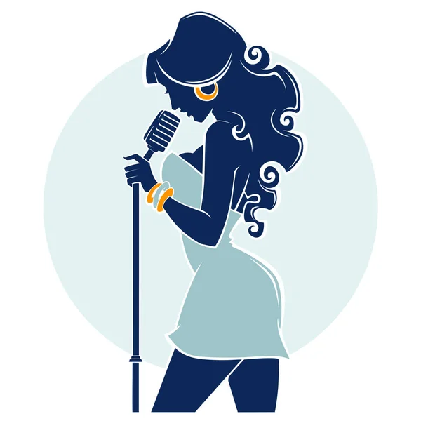 Show de música en vivo, imagen vectorial de la mujer vector cantante silueta — Vector de stock
