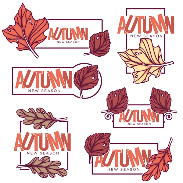 秋季帧，贴纸，徽章，秋天树叶模板，涂鸦 s — 图库矢量图片