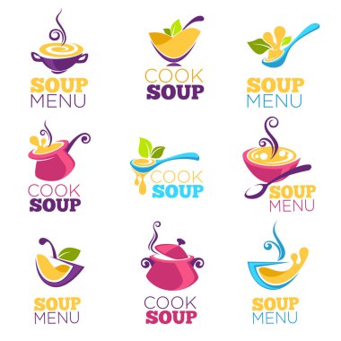 çorba pişirmek, vektör kase lezzetli çorba dolu topluluğu,