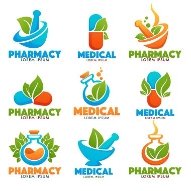 Eco Pharma, parlak parlaklık Logo şablonu şişeler, p görüntüleri ile