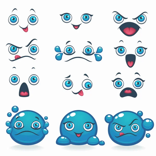 Funny cartoon emotion for your own characters. Eyes, Lips, Smile — Stock Vector