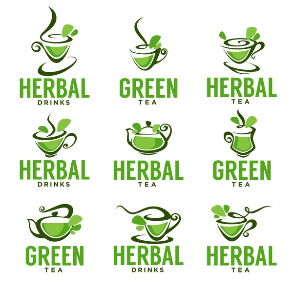 Green,herbal, organic tea, vector logo template design — Stock Vector