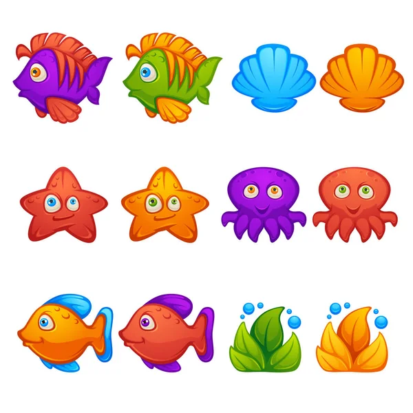 Underwater world, fish, stars, octopus, bubble shooter, match 3, — Stock Vector