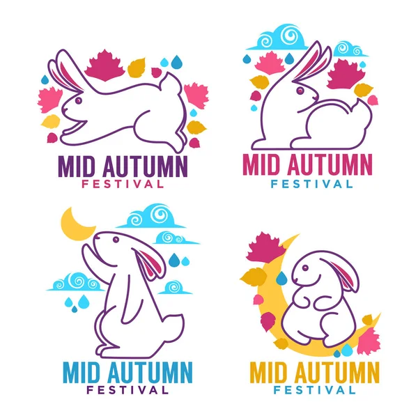 Festival de mi-automne, étiquettes, emblèmes et logo avec des images de moo — Image vectorielle