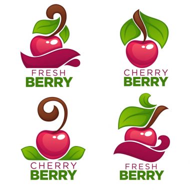 suyu çıkartmaları ve kiraz berry logo, işaret vektör toplama