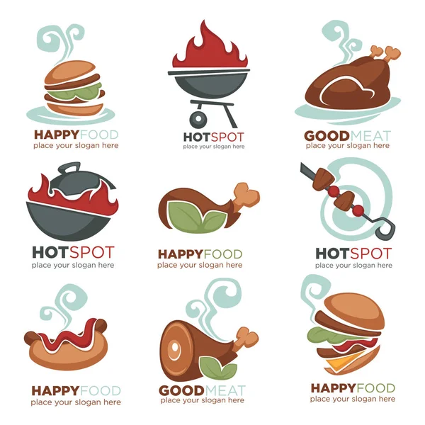 Carne fresca, barbecue, manzo, pollo, menu tacchino, logo, etichetta, emblema — Vettoriale Stock
