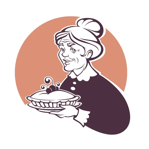 Portrait de vecteur de belle grand-mère et gâteau fait maison, pour vous — Image vectorielle