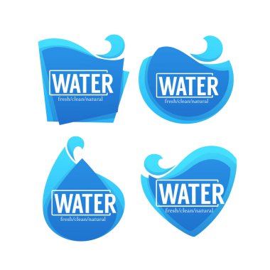 fresh, clean, natural, vector collection of water stickers, labe clipart