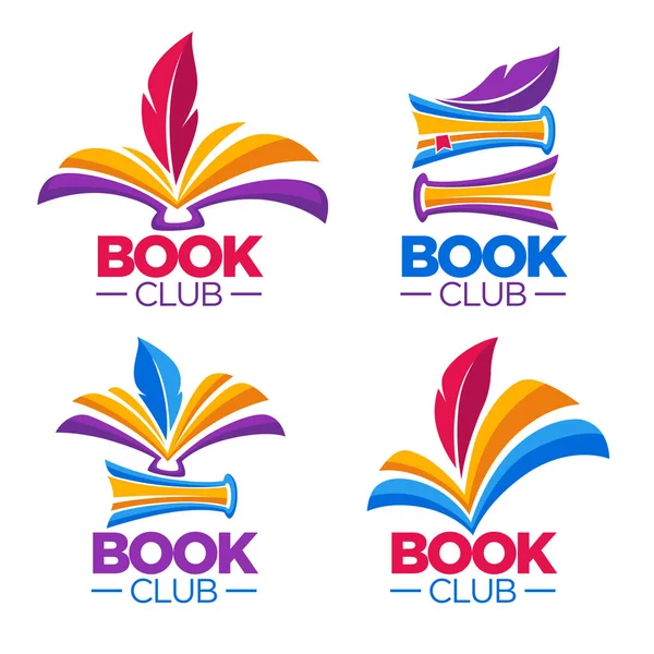 Boekenclub, bibliotheek of shop, vector cartoon logo sjabloon — Stockvector